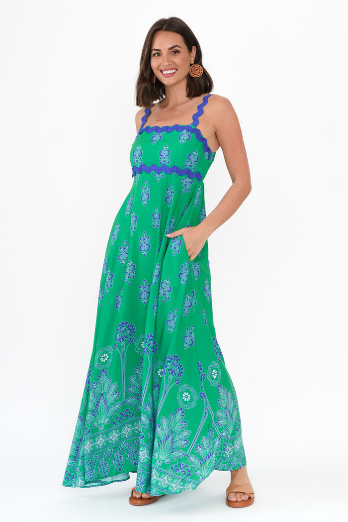 Annalise Green Mosaic Maxi Dress,Brunette model,alt text|model:MJ