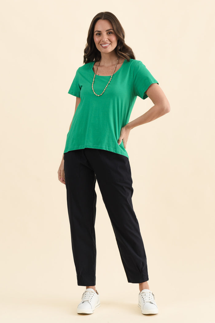 Beau Green Cotton Tee,Full Body,Brunette model,alt text|model:MJ