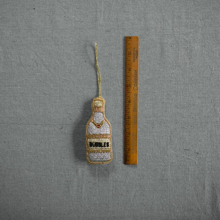 Bubbles Champagne Bottle, Cotton Ornament