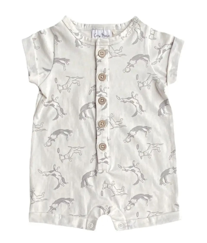 City Mouse Putty Dogs Button Front Romper (6-9 months)