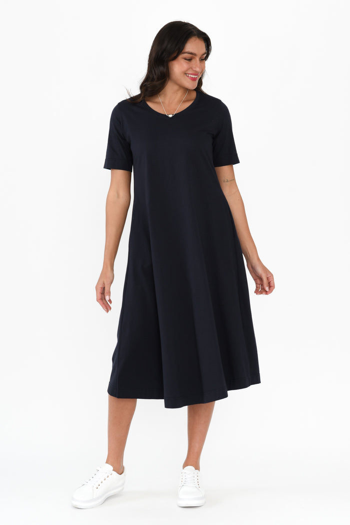Cynthia Navy Cotton Tee Dress,Brunette model,alt text|model:Brontie