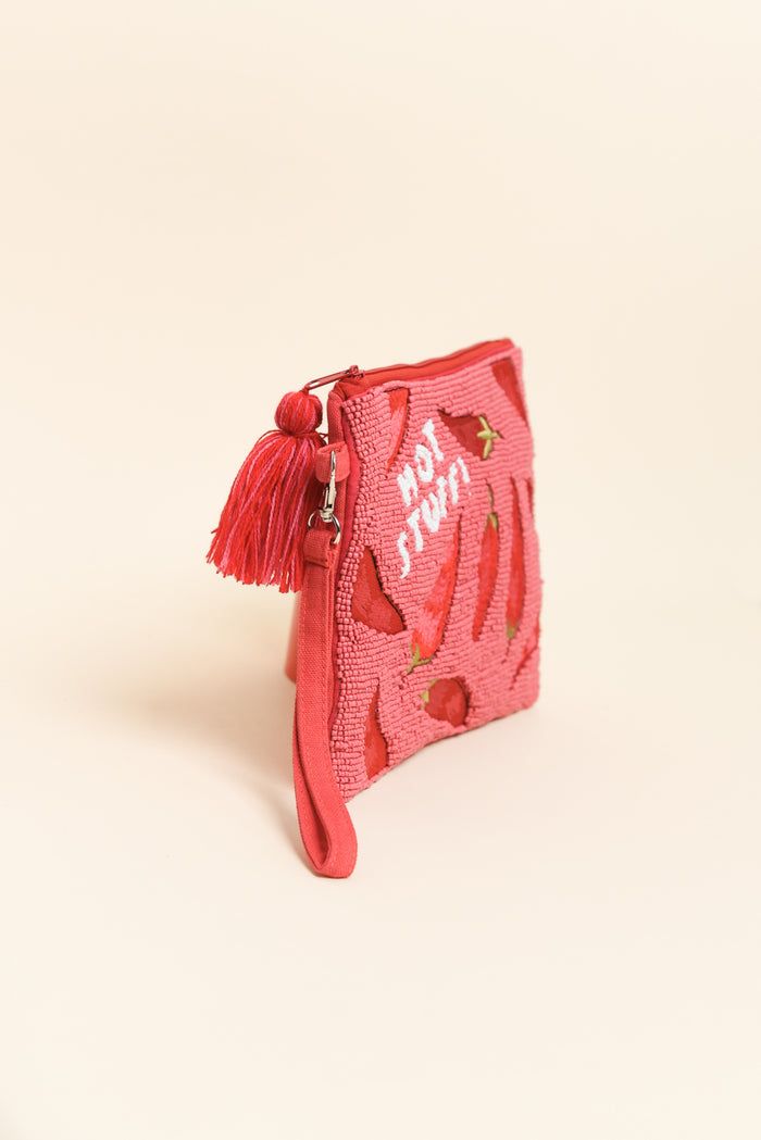Dulce Hot Pink Chilli Beaded Clutch