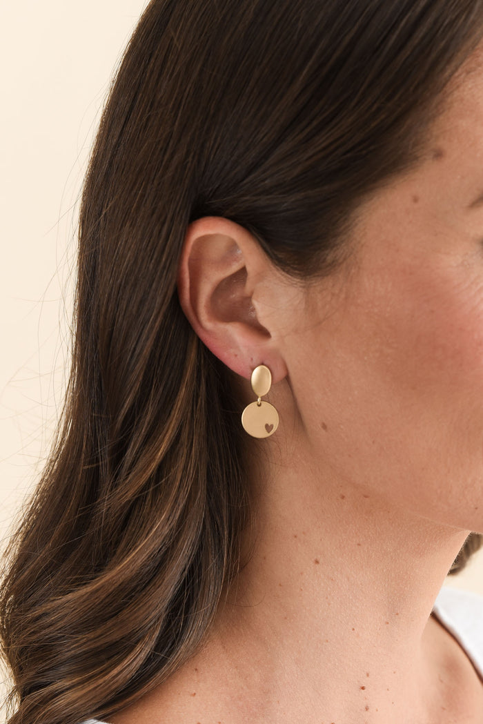 Elsa Gold Heart Disc Earrings