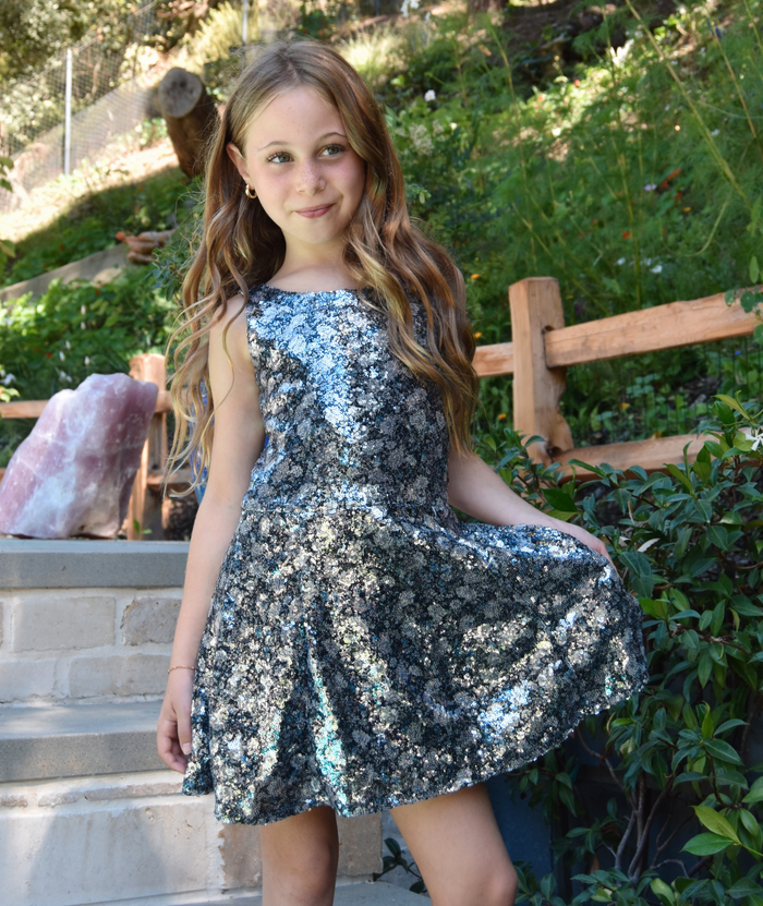 FBZ Girls Constance Grey/Blue Swing Dress Distressed/seasonal girls FBZ Flowers By Zoe