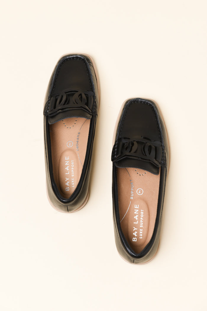 Felix Black Leather Buckle Loafer
