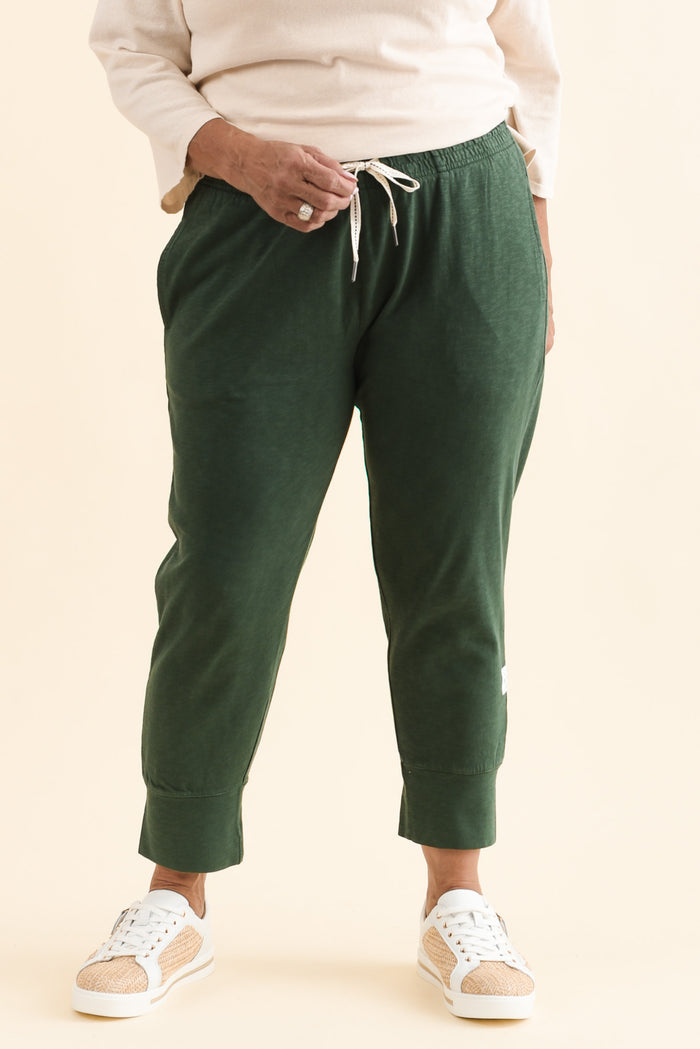 Fundamental Brunch Dark Green Cotton Sweatpants,Front,Brunette model,alt text|model:Pilita