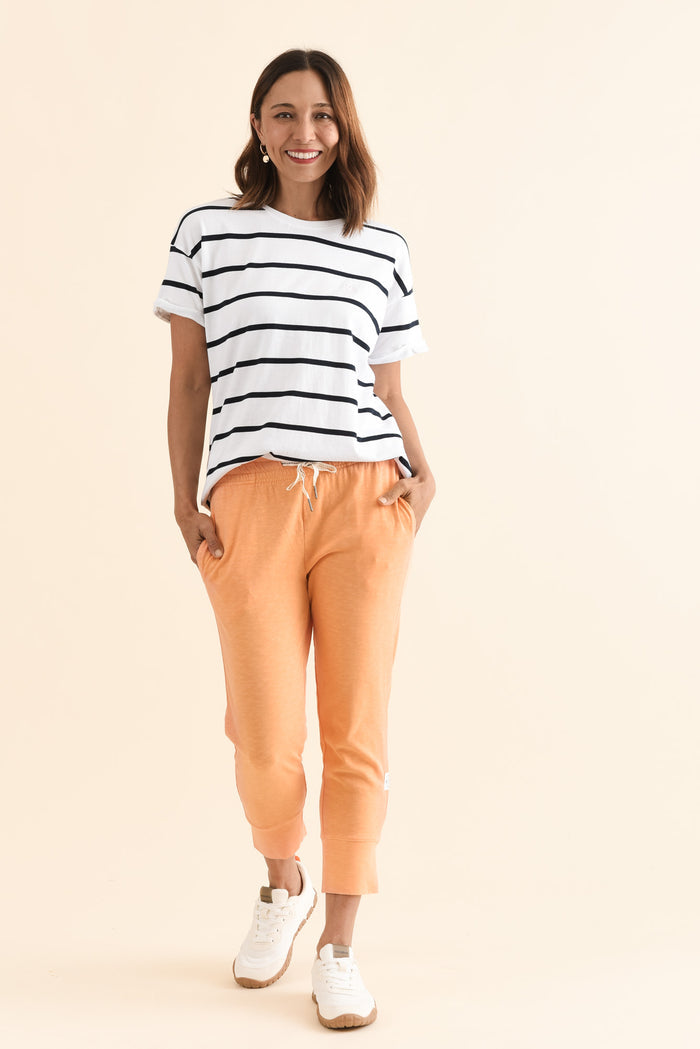 Fundamental Brunch Peach Cotton Sweatpants,Full Body,Brunette model,alt text|model:Cara