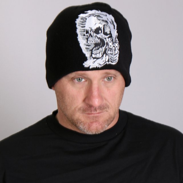 Hot Leathers Assassin Knit Cap Embroidered Skull & Pistols Beanie