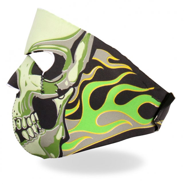 Hot Leathers Green Goblin Skull Neoprene Face Mask Neon Flames