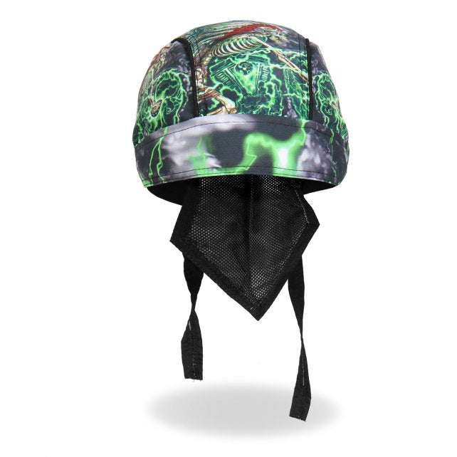 Hot Leathers Skeleton Cycle Premium Headwrap Indian Green Biker Du-Rag
