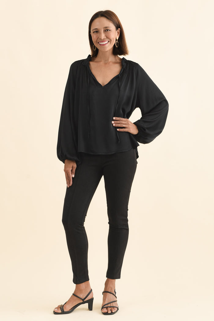Husky Black Faux Suede Pants,Brunette model,alt text|model:Cara