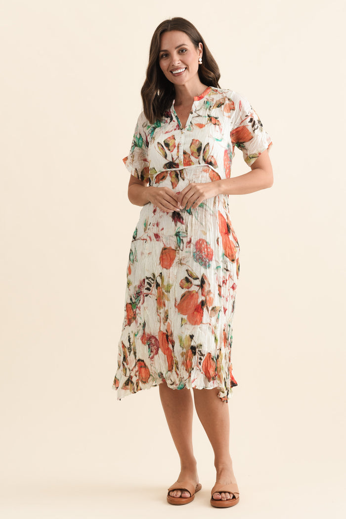 Idalina Orange Harvest Pocket Dress,Brunette model,alt text|model:MJ