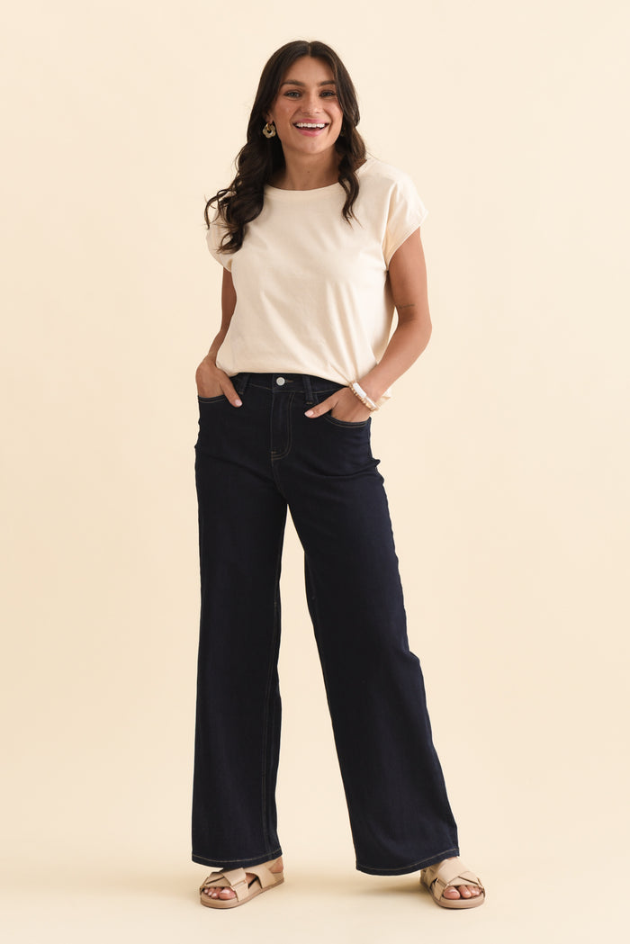 Imogen Indigo Straight Leg Jeans,Brunette model,alt text|model:Brontie