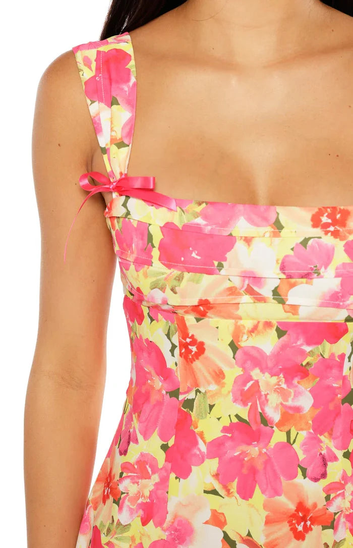 Layla Yellow Floral Pop Tie Back Mini Dress