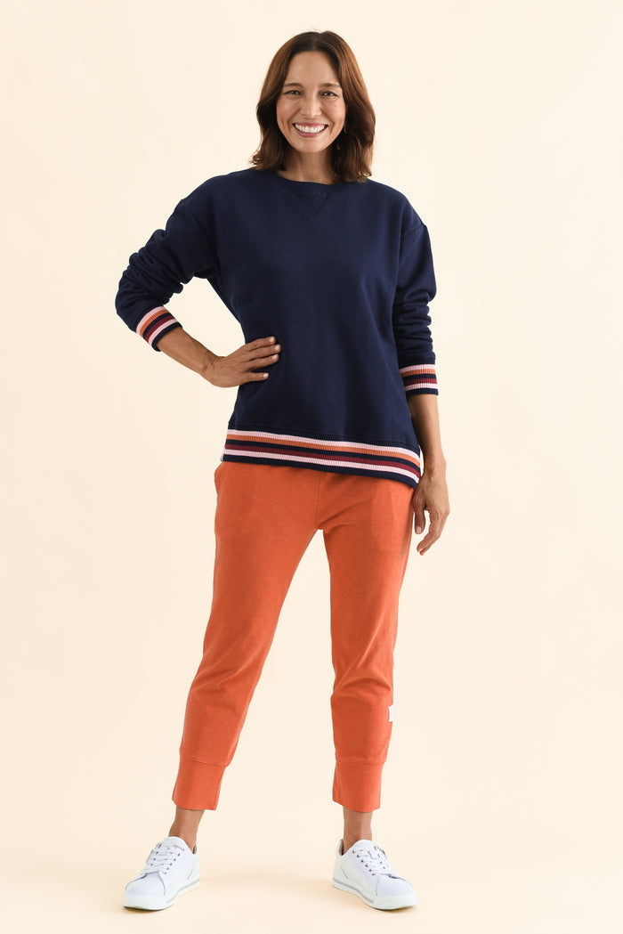 Lili Navy Fleece Trim Sweatshirt