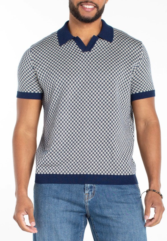 LIVERPOOL SHORT SLEEVE JOHNNY COLLAR SWEATER KNIT