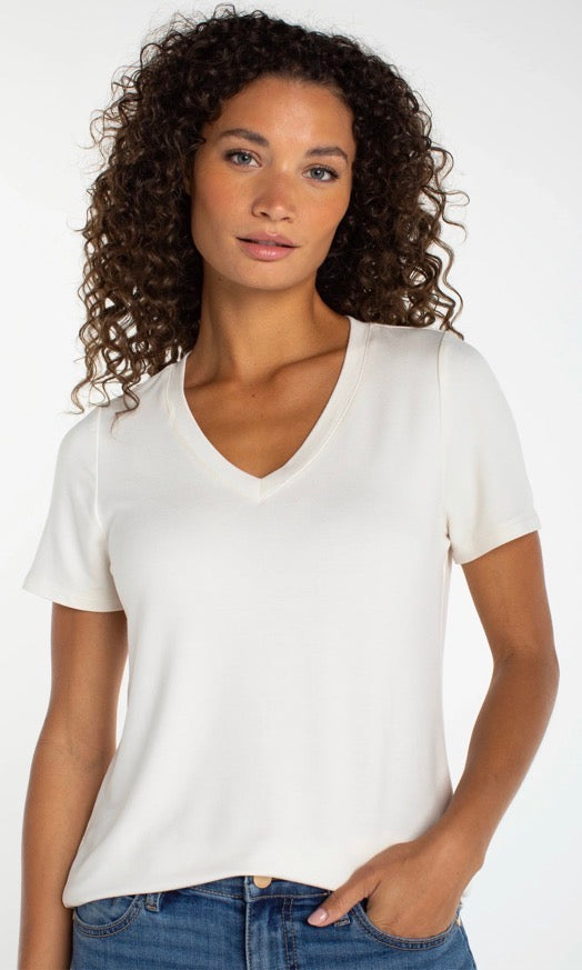 LIVERPOOL SHORT SLEEVE V-NECK KNIT TEE