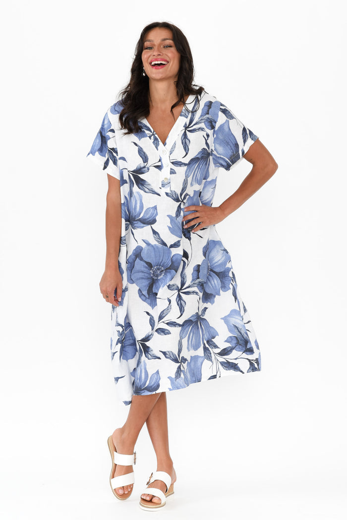 Louisiana White Floral Button Dress,Brunette model,alt text|model:Brontie