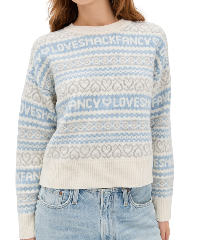 Love Shack Fancy Women Emberly Pullover Winter Haze Distressed/seasonal womens Love Shack Fancy