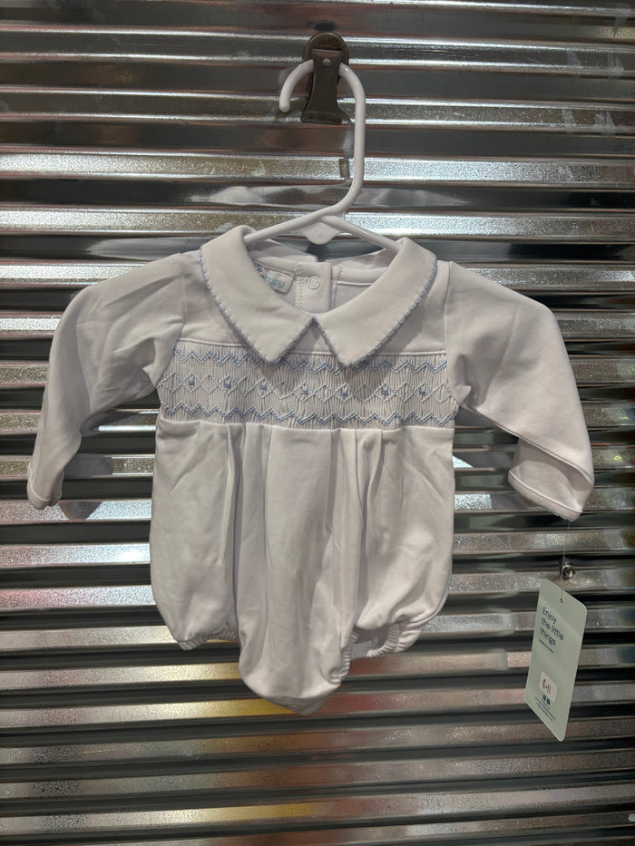 Magnolia Baby Landon’s Smocked Collared Long Sleeve Boy Bubble-Light Blue