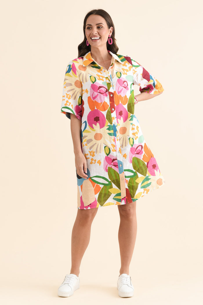 Maker Pink Flower Linen Pocket Dress