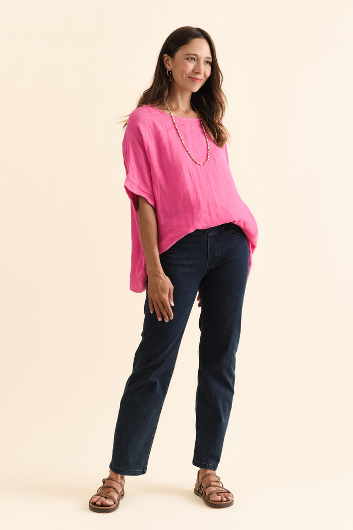 Mallory Dark Denim Stretch Jeans,Brunette model,alt text|model:Cara