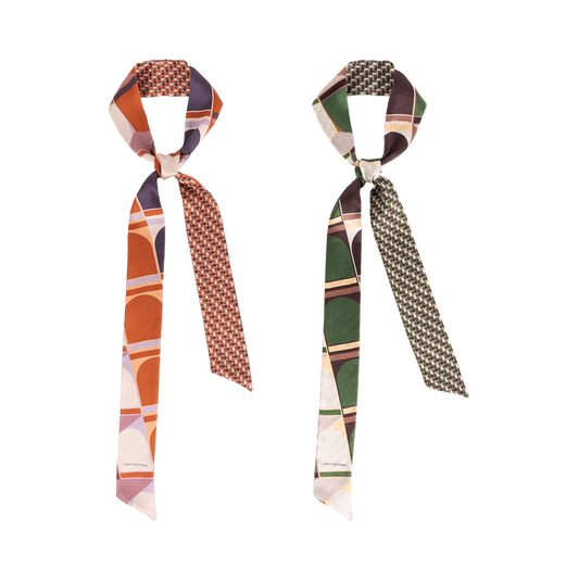 "Modular" Silk Skinny Scarf - Green