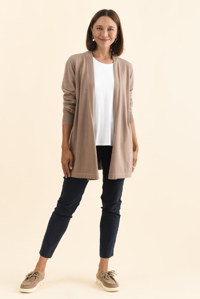 Morocco Mocha Knit Cardigan,Brunette model,alt text|model:Cara