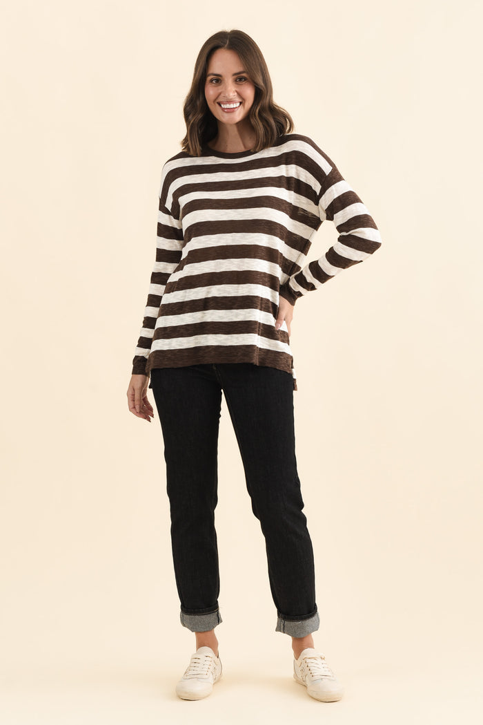 Natasha Chocolate Stripe Knit Top