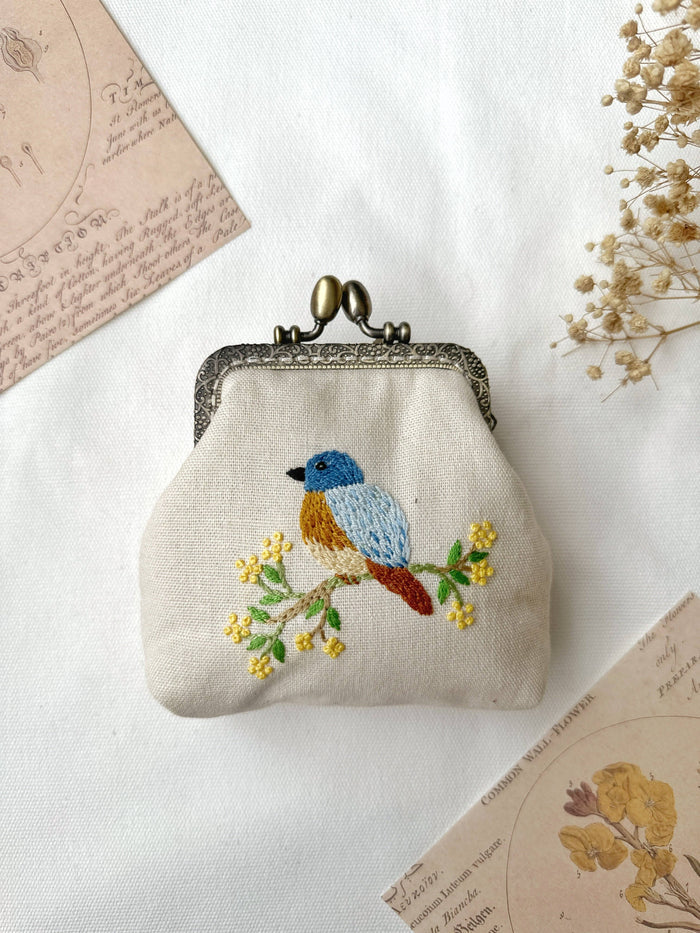 Quince fables Bird Embroidered Navy Blue Coin Purse (In Stock ✅)