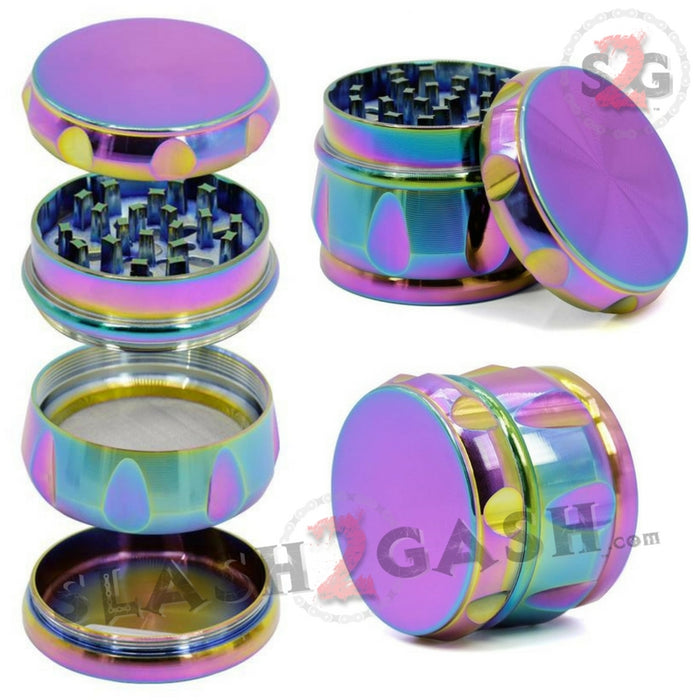 Rainbow Stainless Steel 2.5" Magnetic Spice Herb Grinder 4 piece - Diamond 63mm Ice Blue