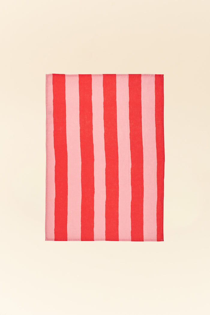 Red Stripe Linen Tea Towel