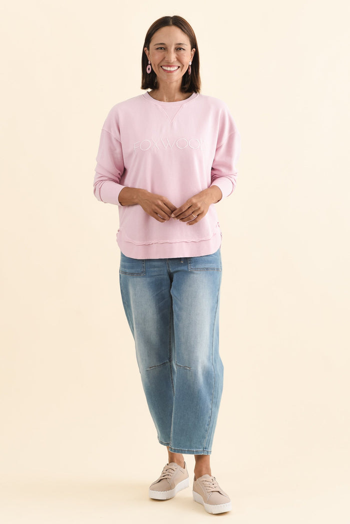 Simplified Blush Cotton Crewneck Sweatshirt,Brunette model,alt text|model:Cara