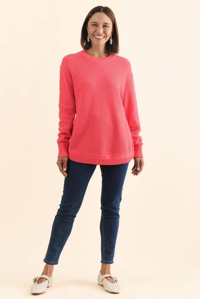 Skylar Coral Cotton Blend Knit Jumper,Brunette model,alt text|model:Cara