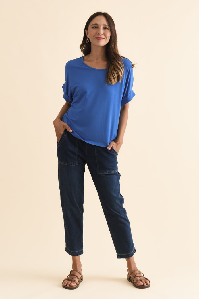 Talullah Blue Bamboo Top,Brunette model,alt text|model:Cara