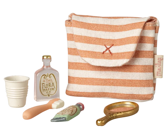 Toothbrush set in bag, Mouse - Coral stripe