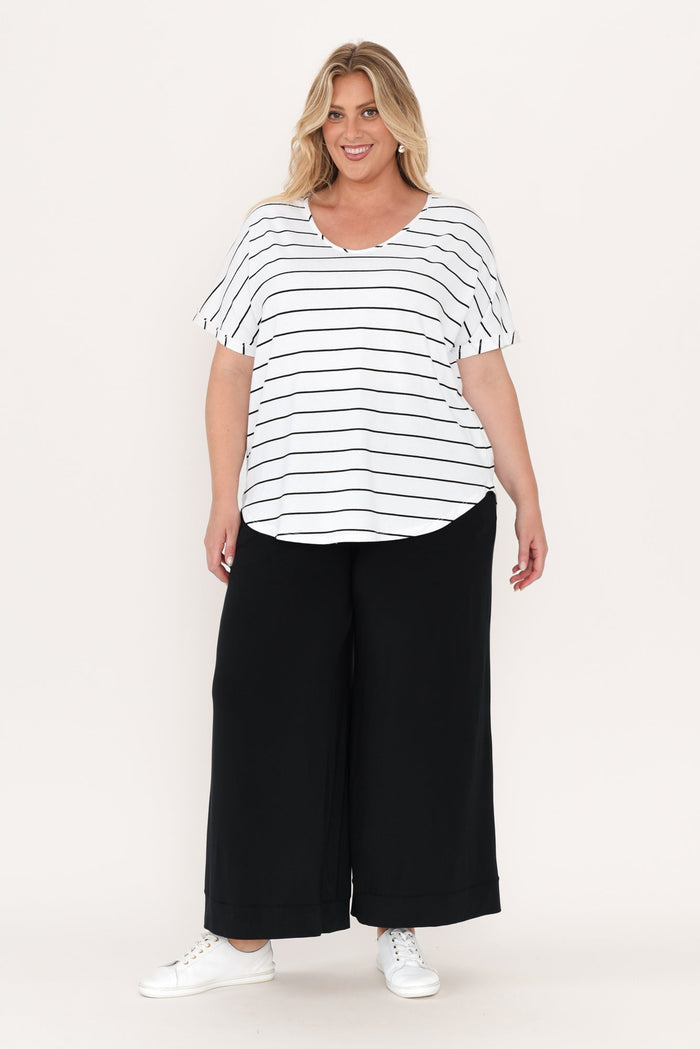 Toronto White Stripe Cotton Tee,Blonde model,alt text|model:Caitlin