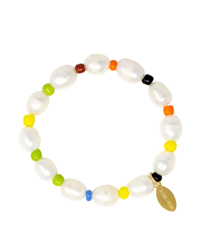 Zomi Pearl and Gold Stretch Bracelet Distressed/seasonal accessories Zomi Gems Pearl Multi