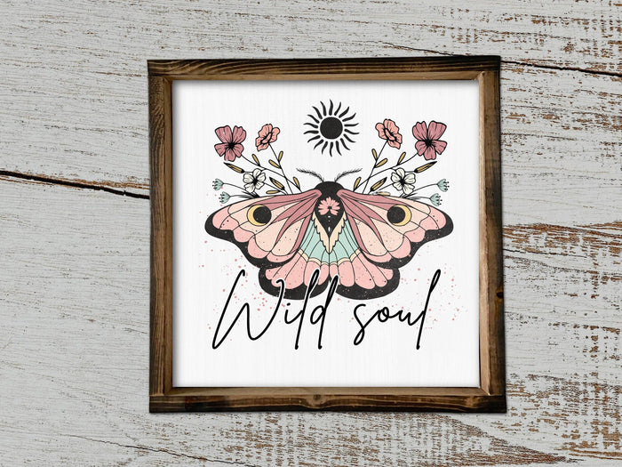 13" Framed  Vintage wild Soul Sign  Floral Sign Vintage Graphic S