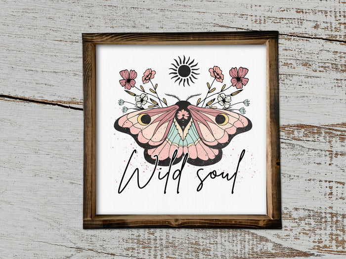 13" Framed  Vintage wild Soul Sign  Floral Sign Vintage Graphic S