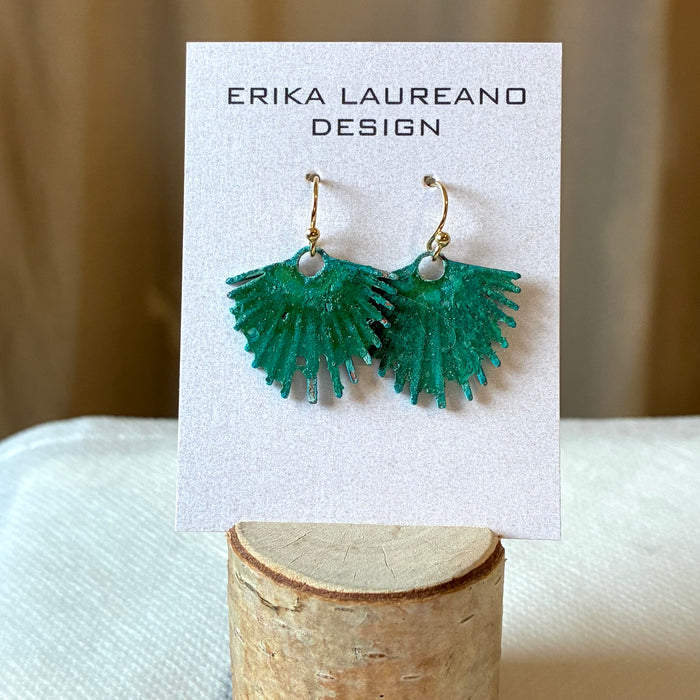 EL026-33 Fan Dangle Patina Earrings