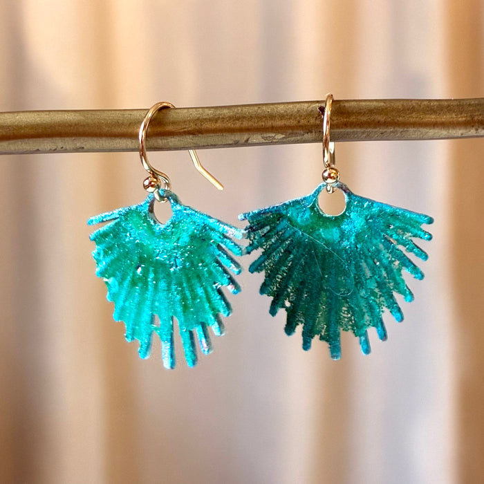 EL026-33 Fan Dangle Patina Earrings