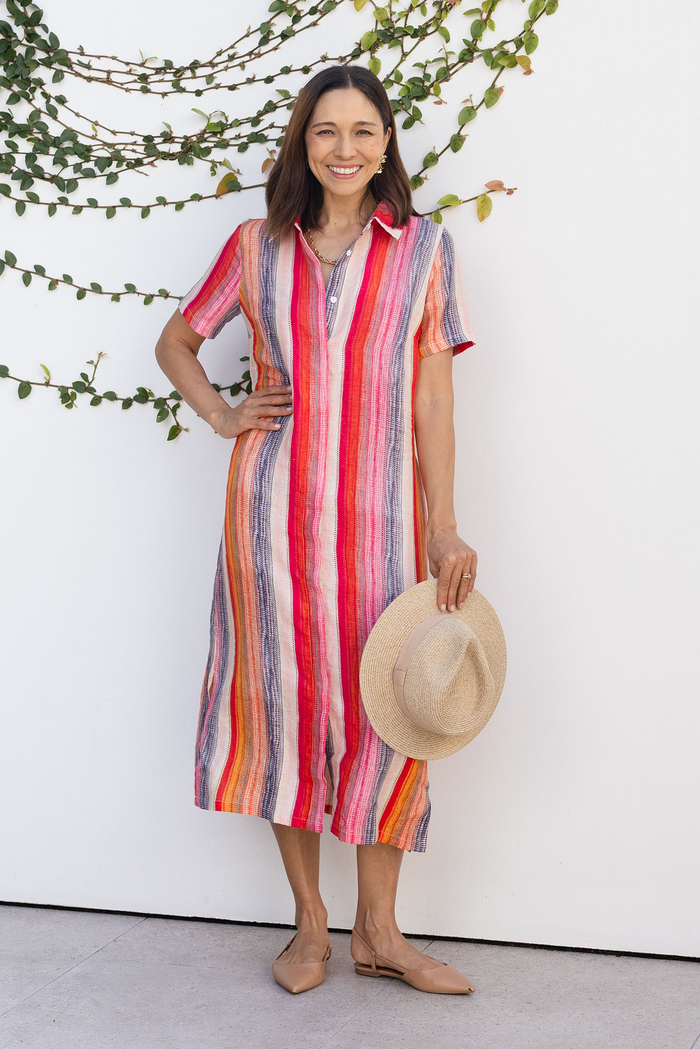 Abraham Red Stripe Linen Shirt Dress,Lifestyle