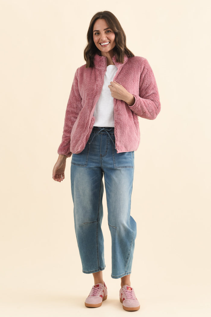 Ackerley Pink Faux Fur Jacket,Brunette model,alt text|model:MJ