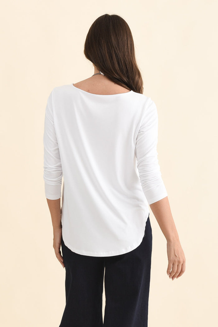 Adele White Long Sleeve Bamboo Tee,Brunette model,alt text|model:MJ