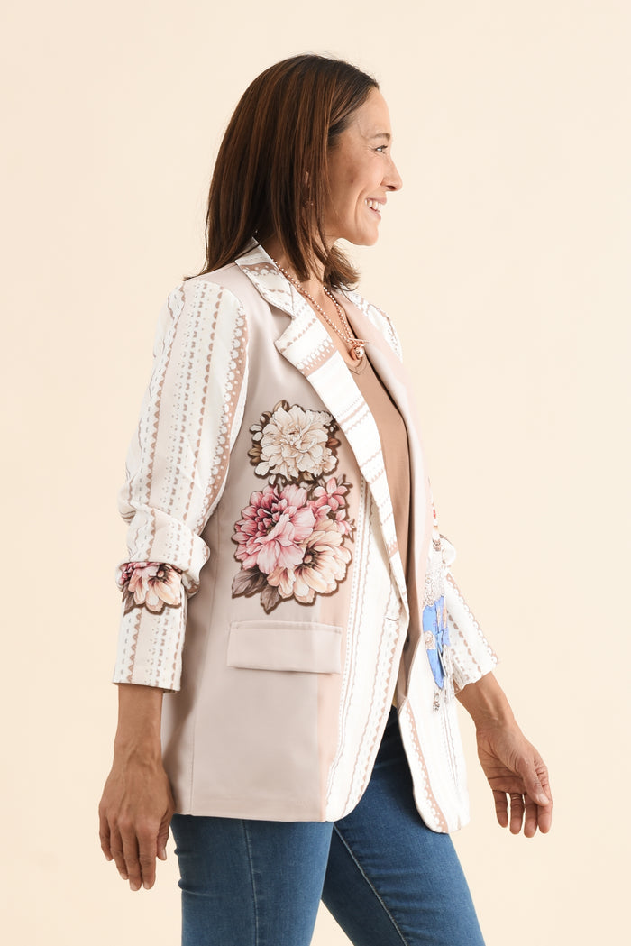 Aeris Mocha Artisan Collared Blazer,Side,Brunette model,alt text|model:Cara