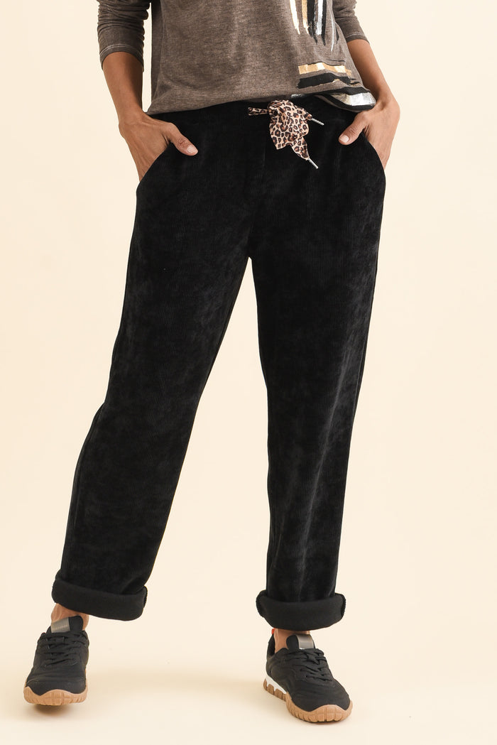 Agatti Black Drawstring Pants,Brunette model,alt text|model:Cara