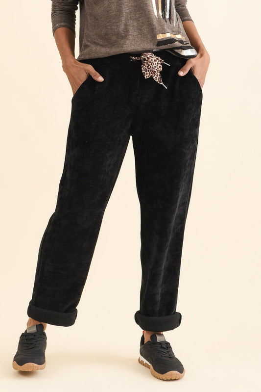 Agatti Black Drawstring Pants,Brunette model,alt text|model:Cara