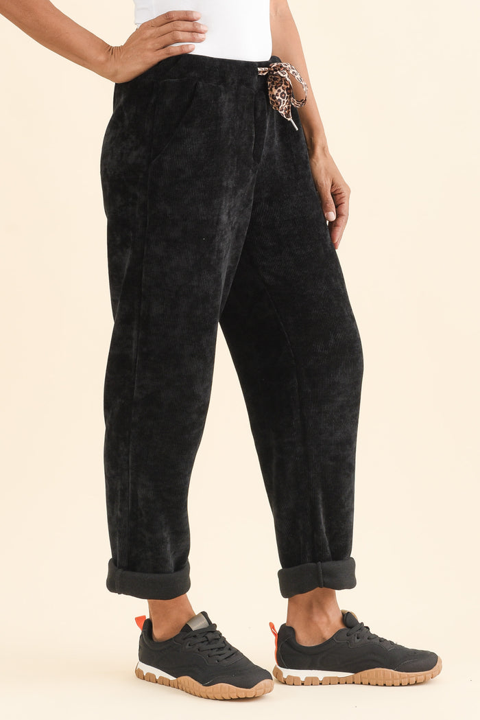 Agatti Black Drawstring Pants,Brunette model,alt text|model:Cara