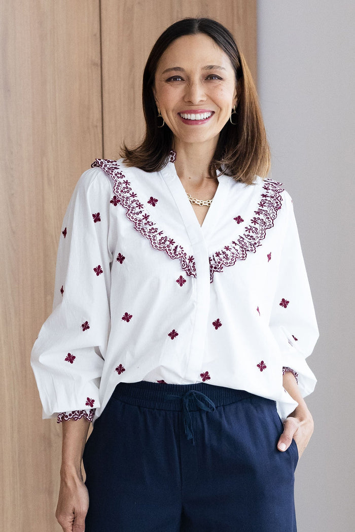 Agnes White Spot Embroidered Shirt,Lifestyle